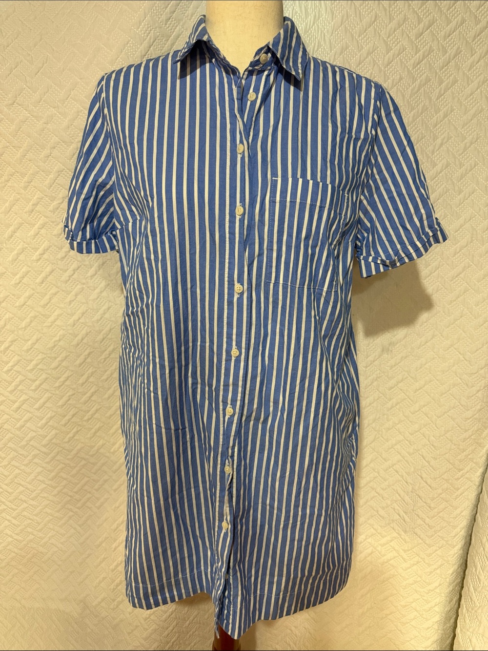 Old Navy Blue & White Vertical Stripe Button-Down Shirt Dress